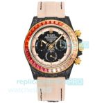 TWF Swiss Replica Rolex Rainbow Daytona Black Dial Carbon Fiber 4130 Chronograph Watch 